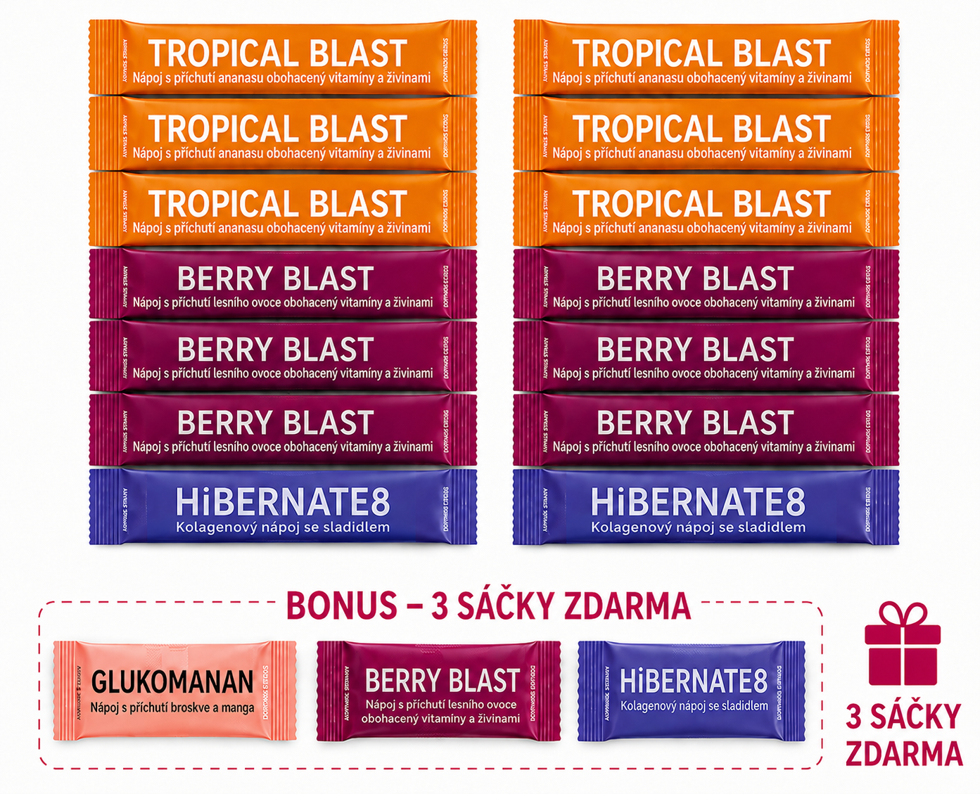 Valentus mix – Tropical Blast, Berry Blast & HiBERNATE8 + 3 sáčky ZDARMA